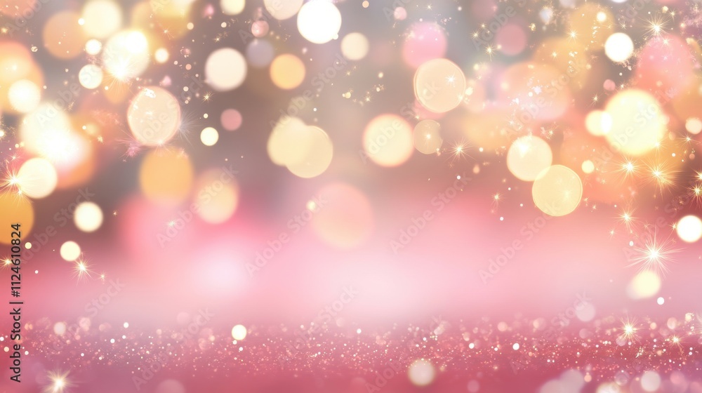 A dreamy abstract image featuring golden and pink bokeh lights with soft, blurred sparkles, creating a magical atmosphere. A dreamy abstract image featuring golden and pink bokeh lights with soft, blurred sparkles, creating a magical atmosphere.