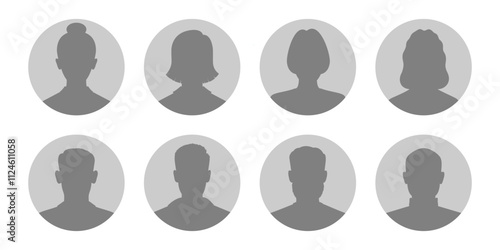 Men and women avatars set. Male and female silhouettes abstract people. User profiles badges. Unknown or anonymous persons. Vector illustration