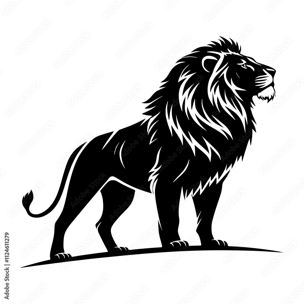 Majestic Lion Silhouette: Strength and Elegance in Black and White Majestic Lion Silhouette: Strength and Elegance in Black and White