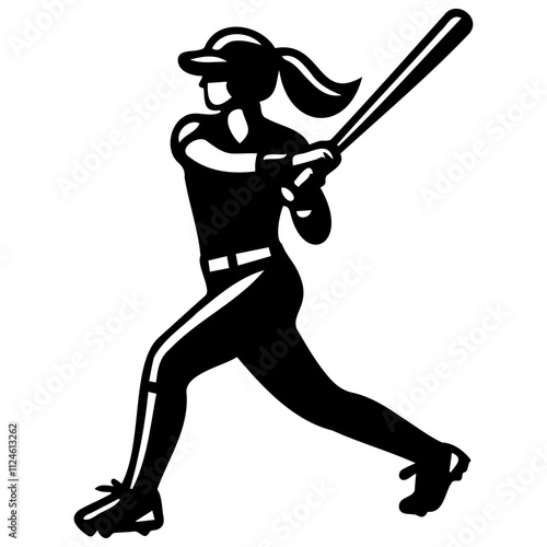 softball player  female  silhouette  batter  swing  concept.   A silhouette of a female athlete swinging a baseball bat, showcasing action and energy in a dynamic sports moment.