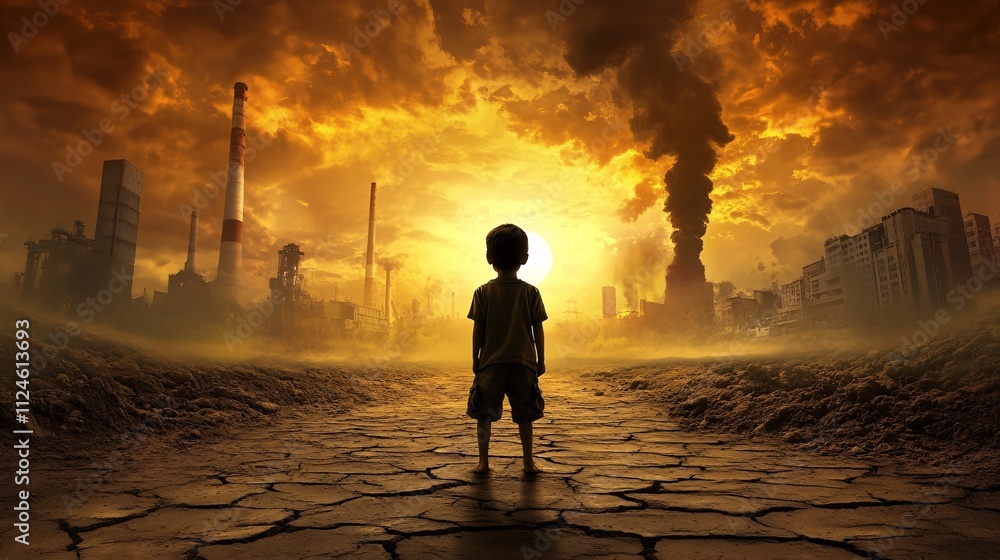 Fototapeta premium A child standing amidst dying vegetation