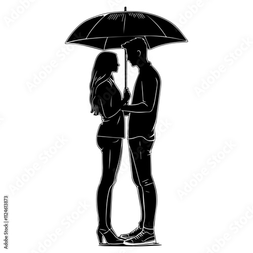 silhouette of a person with umbrella black and white vector illustration