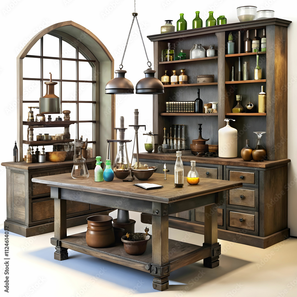 medieval laboratory on white background medieval laboratory on white background