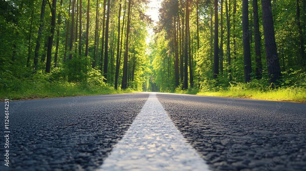 Obraz premium A paved road through a forest.