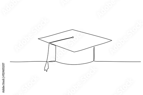 Graduation hat one line illustration. Hand drawn sketch of student cap on white background