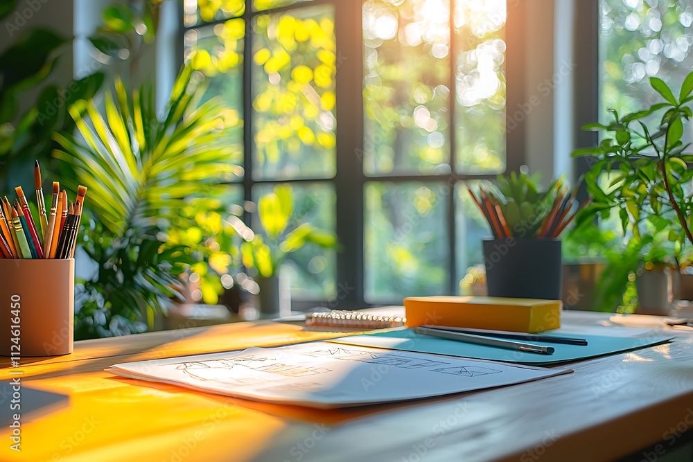 Designer Sketches Ideas Brightly Lit Workspace Designer Sketches Ideas Brightly Lit Workspace
