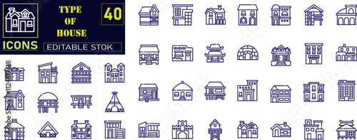 Type Houses icon. Detached House, Semi House, Bungalow icons .