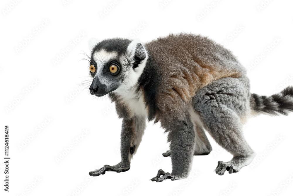 Obraz premium Hyperrealistic Lemur Isolated on a Pure White Background Perfect for Nature and Wildlife Illustrations