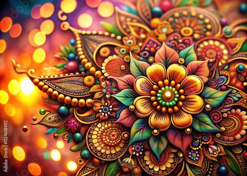 Wallpaper Mural Aerial Photography of a Beautiful Floral Henna Tattoo Style Pattern with Intricate Designs and Vibrant Colors Perfect for Textiles and Backgrounds Torontodigital.ca