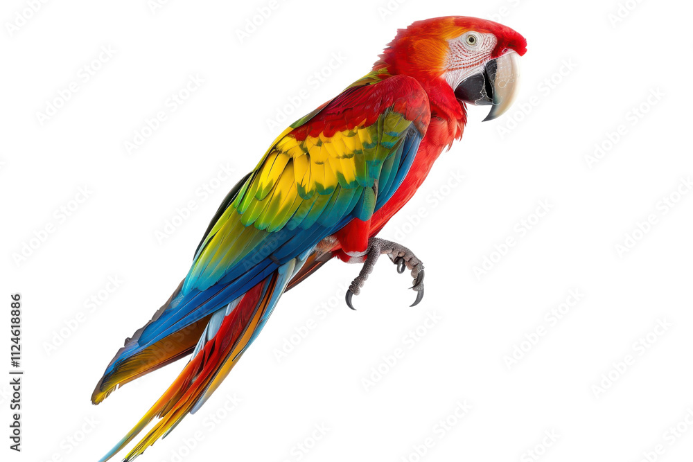 Hyperrealistic Macaw Isolated on Pure White Background, Perfect for Wildlife or Nature Related Projects and Publications Hyperrealistic Macaw Isolated on Pure White Background, Perfect for Wildlife or Nature Related Projects and Publications