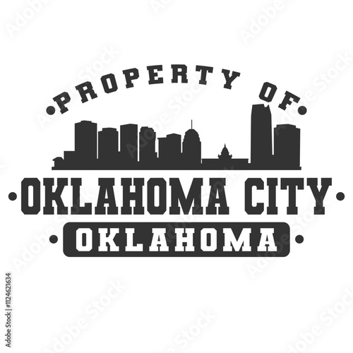 Oklahoma City, OK, USA City Varsity Skyline. A Logotype Sports College and University Style. Illustration Design Vector Emblem. photo