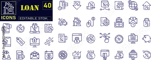 Outline icons set depicting student loans concepts such as debt burden icons .