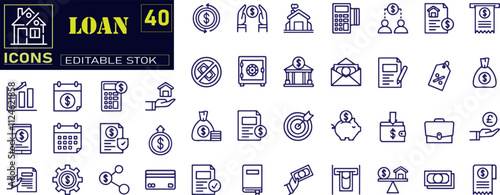 Outline icons set depicting student loans concepts such as debt burden icons .
