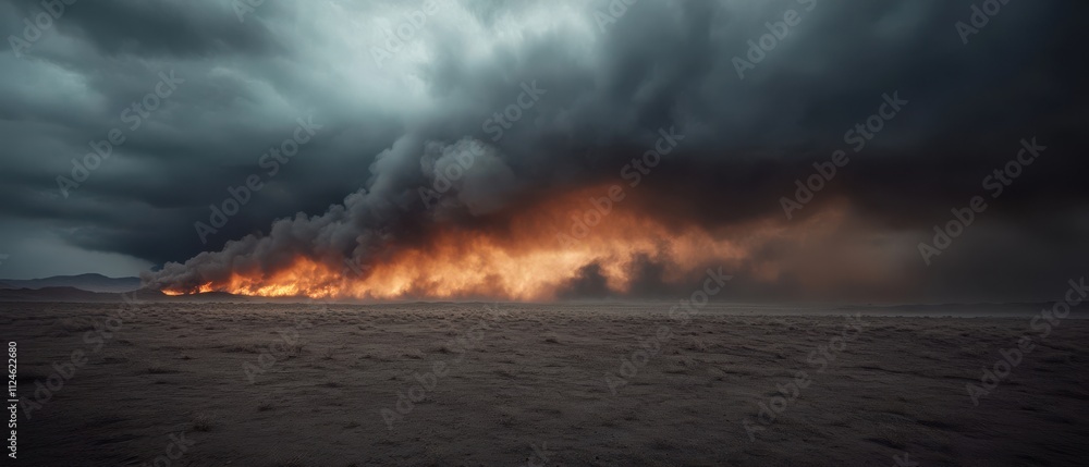 Wildfire approaching desert landscape dramatic natural event atmospheric tension distant Wildfire approaching desert landscape dramatic natural event atmospheric tension distant