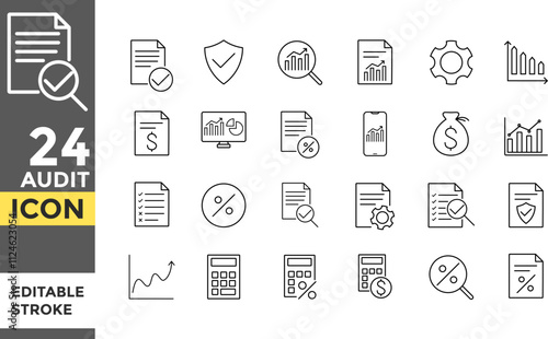 Audit Editable line stroke icon set. Perfect for financial presentations. Accounting icons collection. Check and audit symbol. Quality control icon sign
