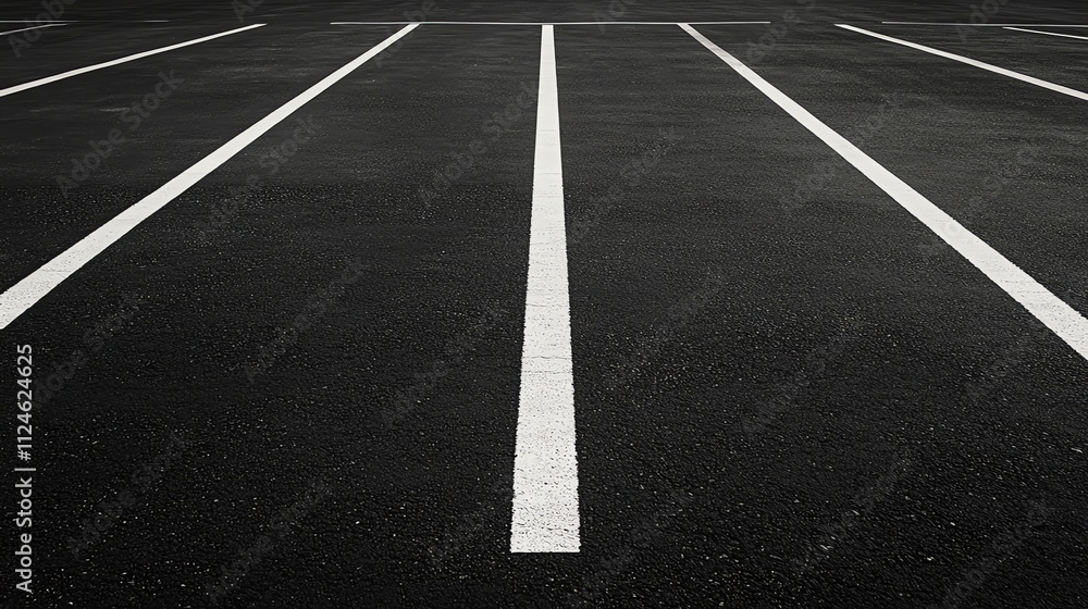 A close up of a black asphalt road with white lines in the middle. A close up of a black asphalt road with white lines in the middle.
