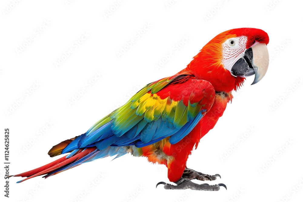 Vibrant Hyperrealistic Scarlet Macaw Side Profile Isolated for Wildlife Conservation and Education Use Vibrant Hyperrealistic Scarlet Macaw Side Profile Isolated for Wildlife Conservation and Education Use