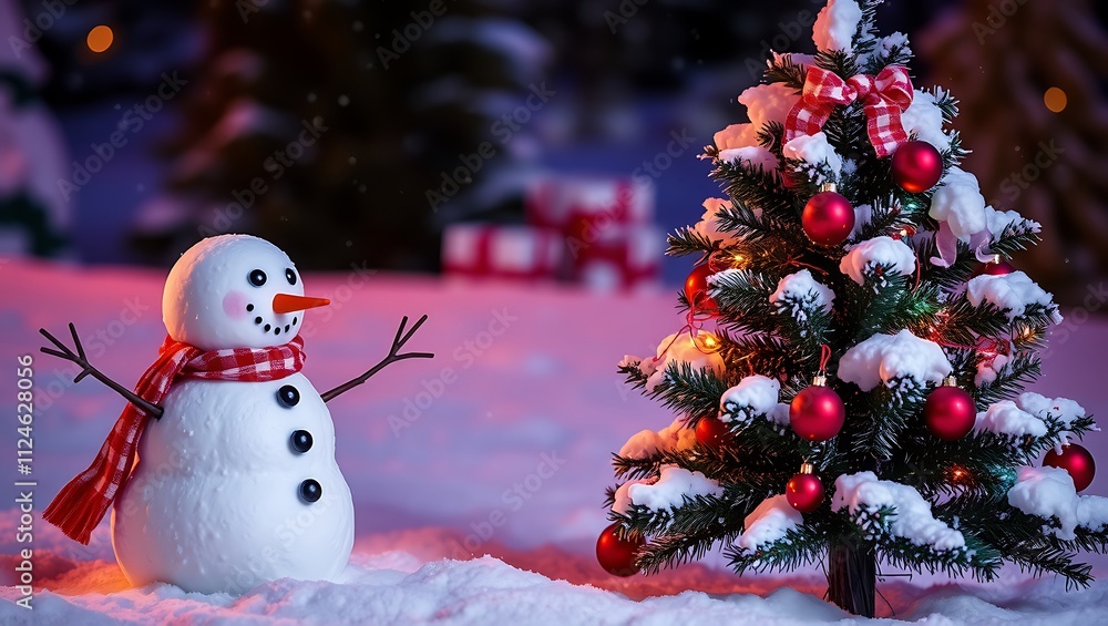 Obraz premium Beautiful snowman in winter landscape