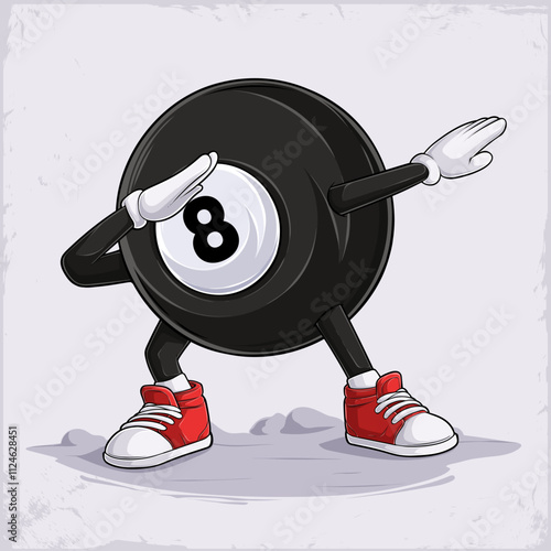 Hand drawn funny Dabbing billiards Ball with hands and legs doing dab dance gesture pose isolated