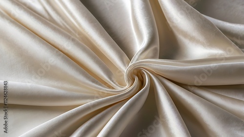 Creamy satin fabric swirls elegantly in soft folds