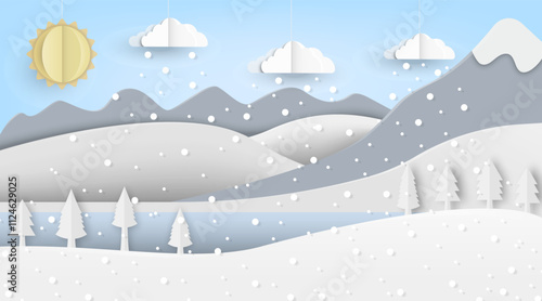 A beautifully crafted Winter Wonderland Landscape presented in a charming Paper Art Style