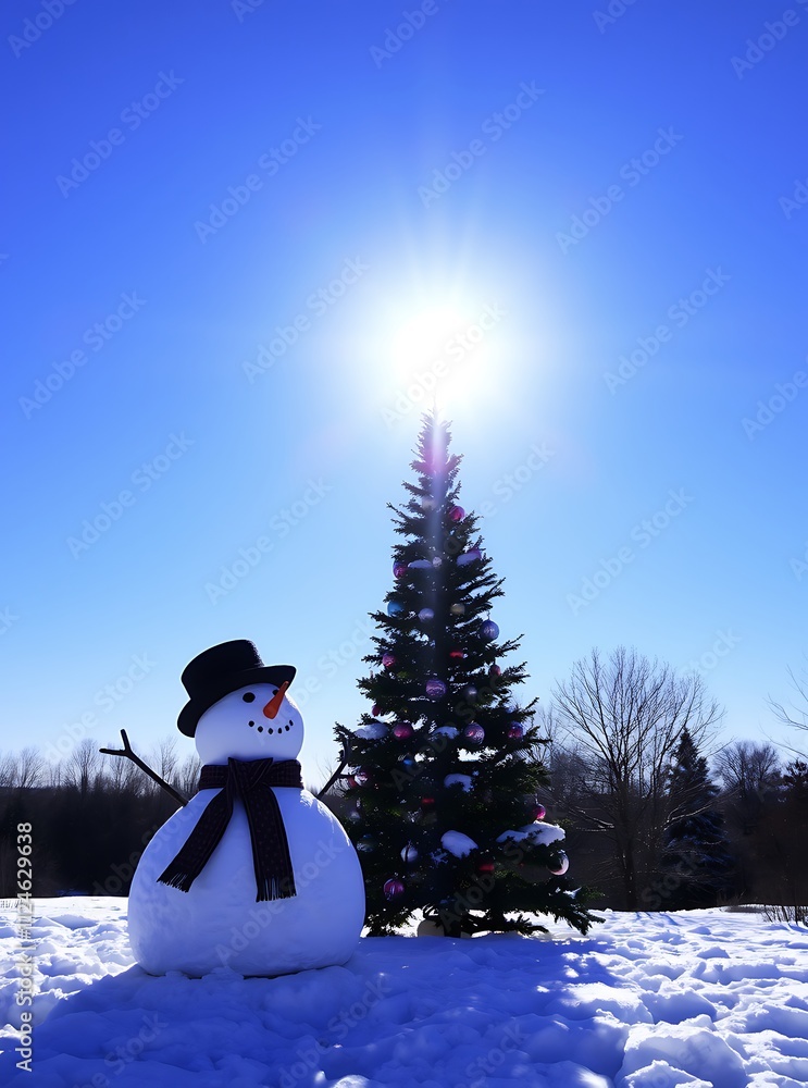 Obraz premium Beautiful snowman in winter landscape