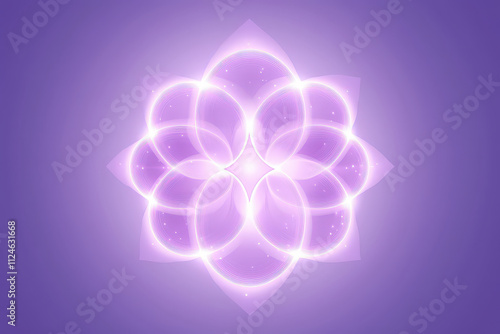 vibrant digital abstract background featuring symmetrical purple design with glowing circular patterns. This artwork evokes sense of tranquility and harmony