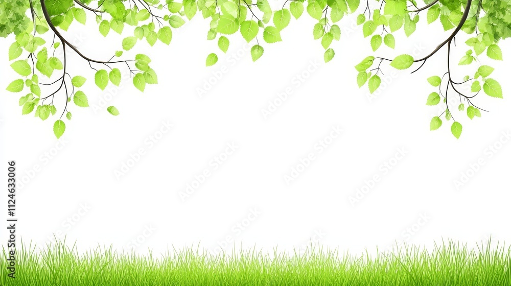 Obraz premium Spring Green Grass and Leaves Border
