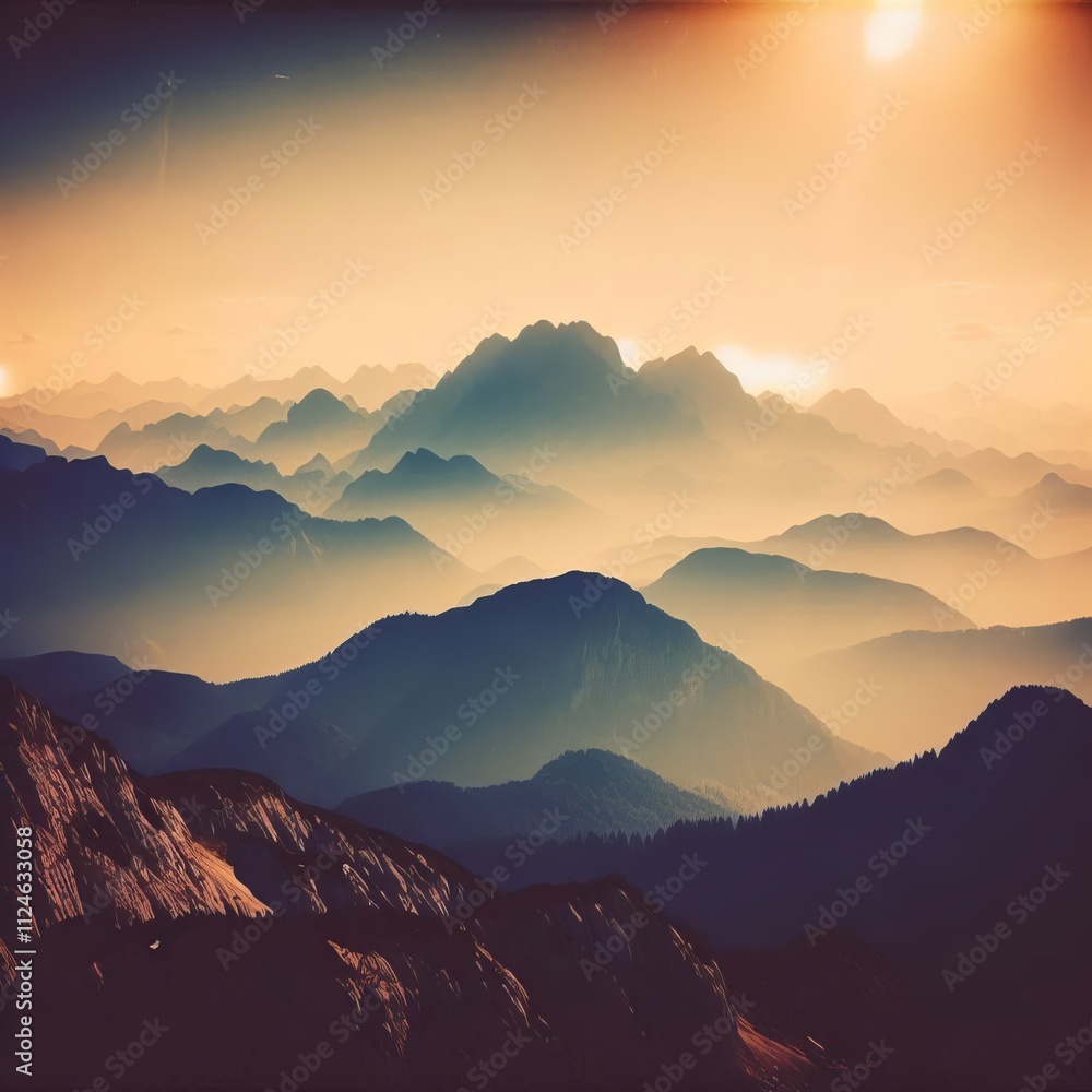 Obraz premium A silhouette of a mountain range with edge lighting combined wit