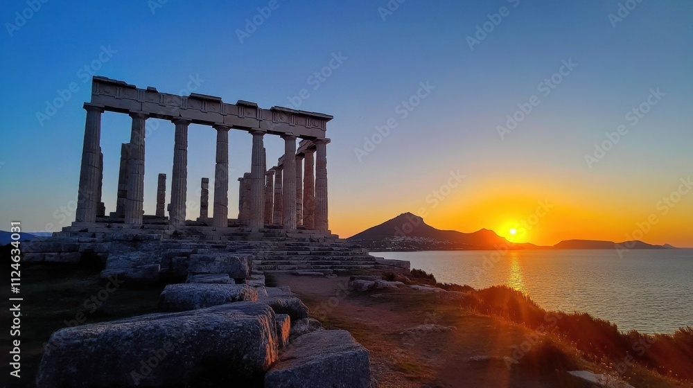 Fototapeta premium Stunning Sunset at the Ancient Greek Temple of Aegina