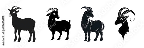 Silhouettes of goats showcasing different poses and styles. photo