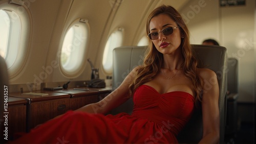 Young attractive woman in seat of airplane