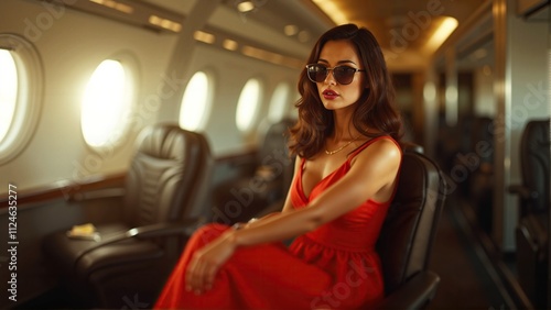 Young attractive woman in seat of airplane