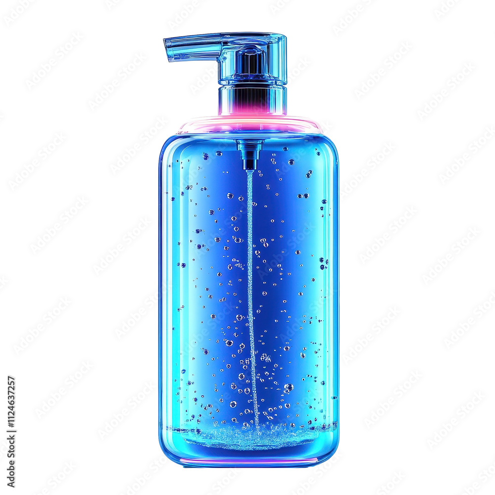 Glowing Blue Soap Dispenser Icon with Reflections and Bubbles Glowing Blue Soap Dispenser Icon with Reflections and Bubbles