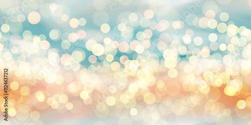 Sandy beach and bright blue sea as a blurred seamless bg with overlay grainy texture and glowing bokeh effect. Summer vacation in a paradise place. Vector illustration with gradient mesh