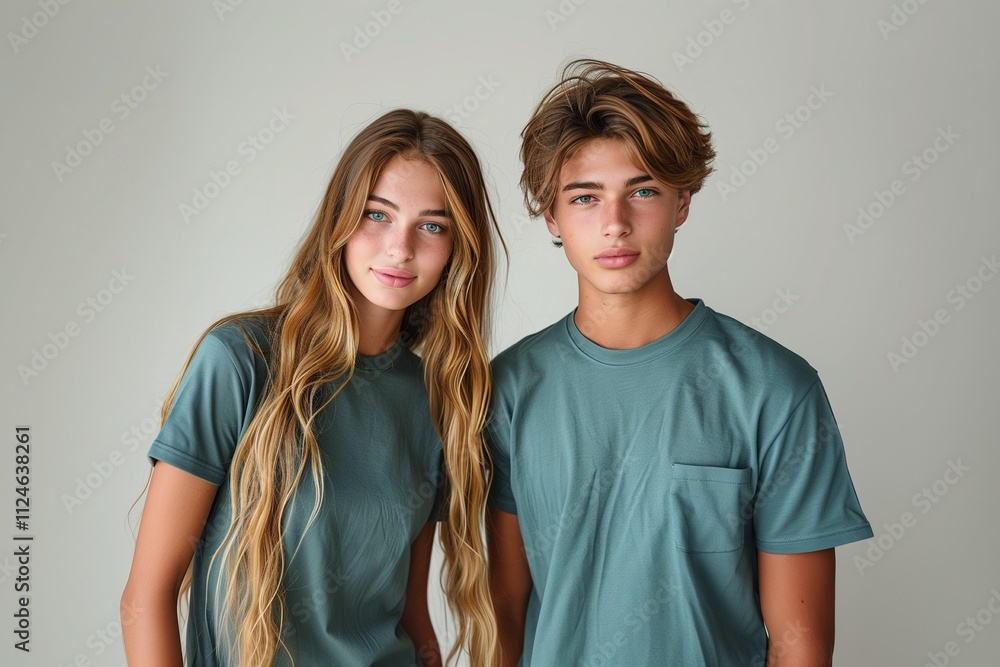 couple wearing matching t-shirts couple wearing matching t-shirts