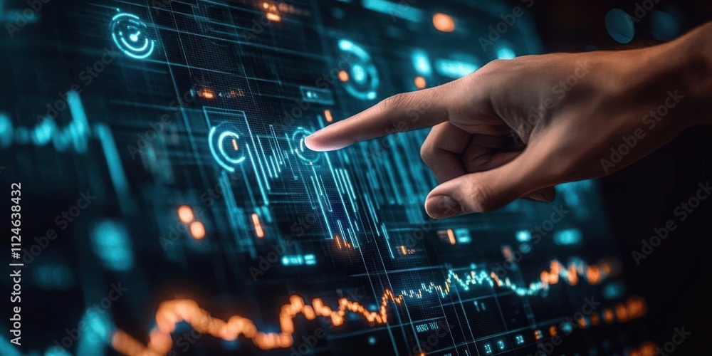 Futuristic Digital Trading Interface with Stock Market Graphs and Financial Data Visualization Technology Futuristic Digital Trading Interface with Stock Market Graphs and Financial Data Visualization Technology
