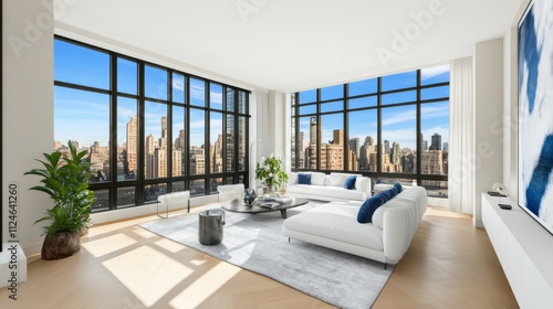 Modern Living Room with City View and Abundant Natural Light photo