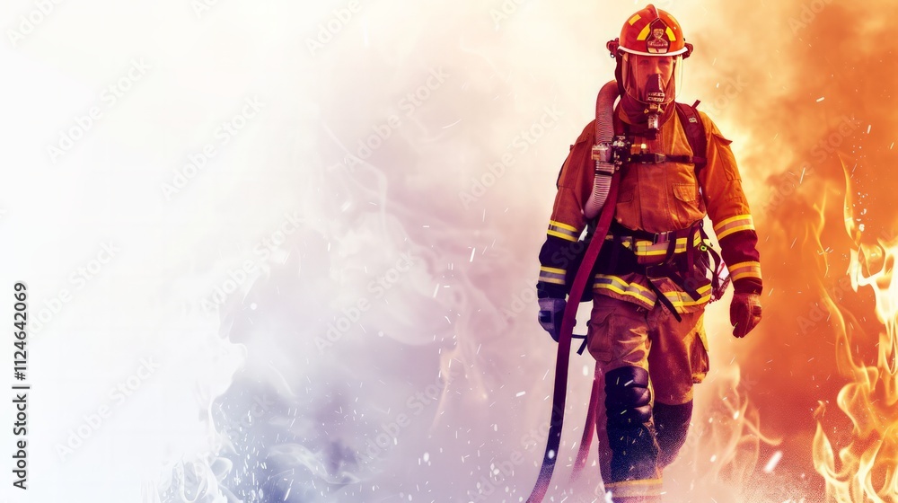 Heroic firefighter battling fierce flames in urban inferno action scene dramatic environment courage and resilience Heroic firefighter battling fierce flames in urban inferno action scene dramatic environment courage and resilience