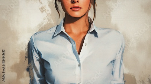 Woman in Light Blue Shirt photo