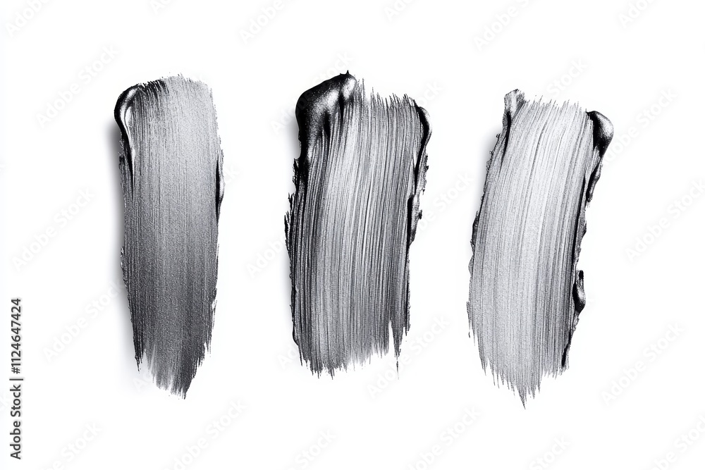 Three black and white brush strokes on a white background Three black and white brush strokes on a white background