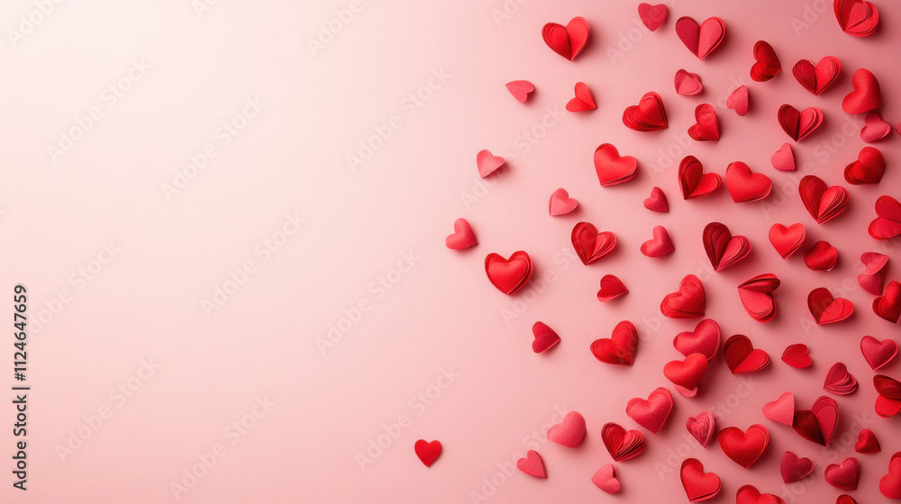 A border banner with little red hearts on the soft pink background A border banner with little red hearts on the soft pink background