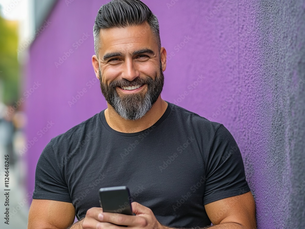 Smiling Man with Phone in Urban Setting - A Positive Portrait Smiling Man with Phone in Urban Setting - A Positive Portrait