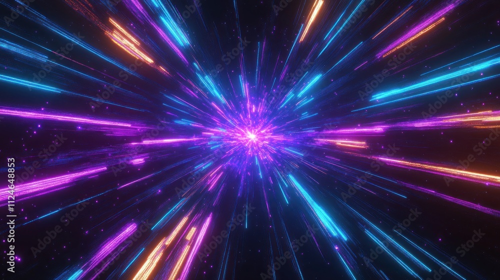 Futuristic Abstract Composition with Blue and Purple Light Beams in Cyberpunk Style Futuristic Abstract Composition with Blue and Purple Light Beams in Cyberpunk Style