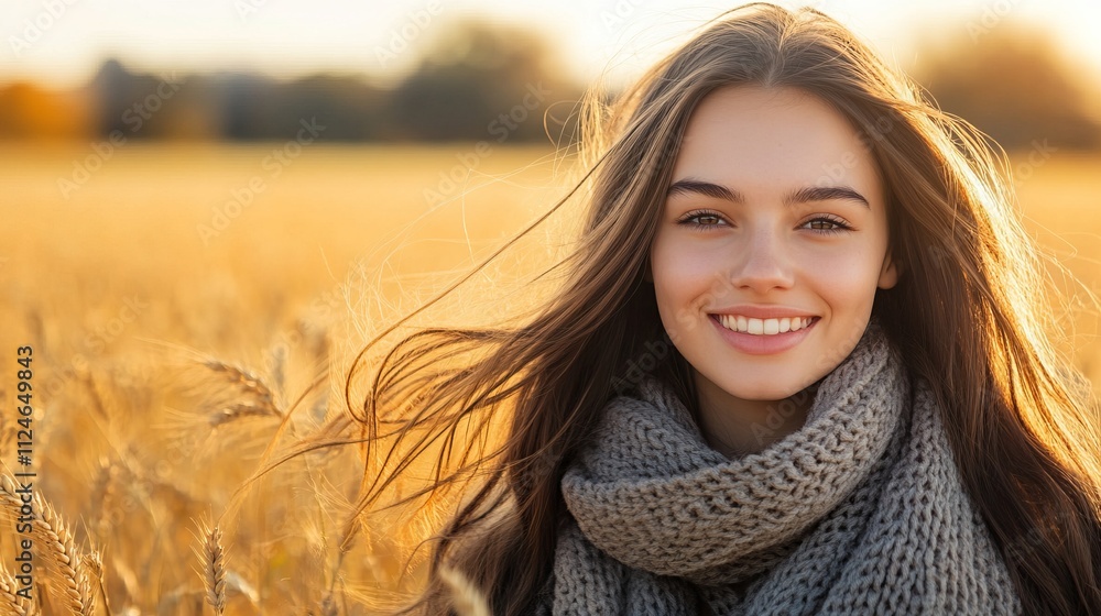 Radiant Woman in a Golden Field: Autumn Beauty Portrait Radiant Woman in a Golden Field: Autumn Beauty Portrait