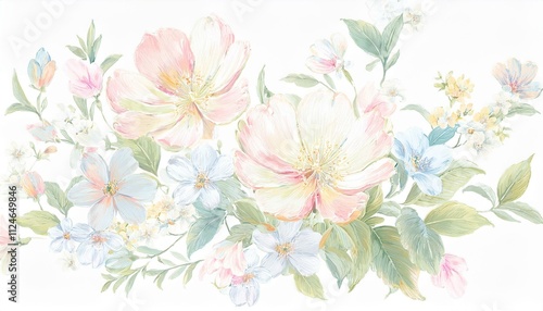 Pastel coquette flowers art illustration watercolor on isolated white background.