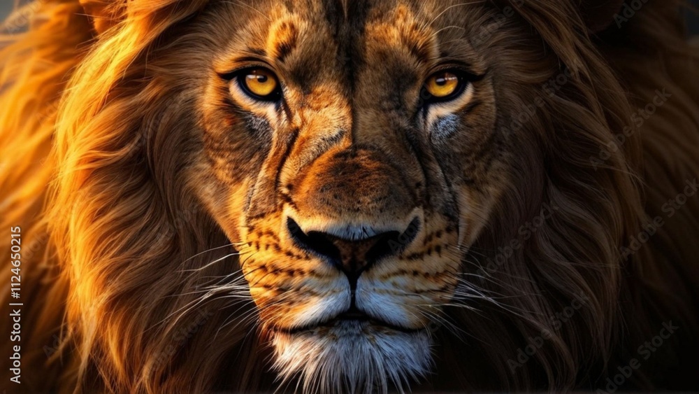 Fototapeta premium Lion,Close-up portrait of lion against black background