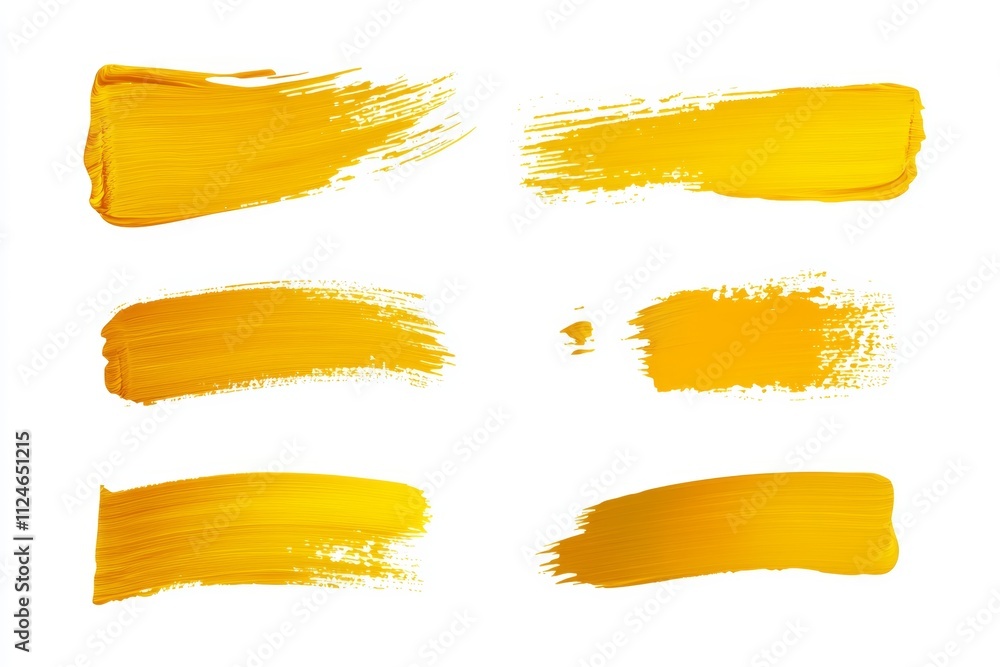 A set of yellow brush strokes on a white background A set of yellow brush strokes on a white background