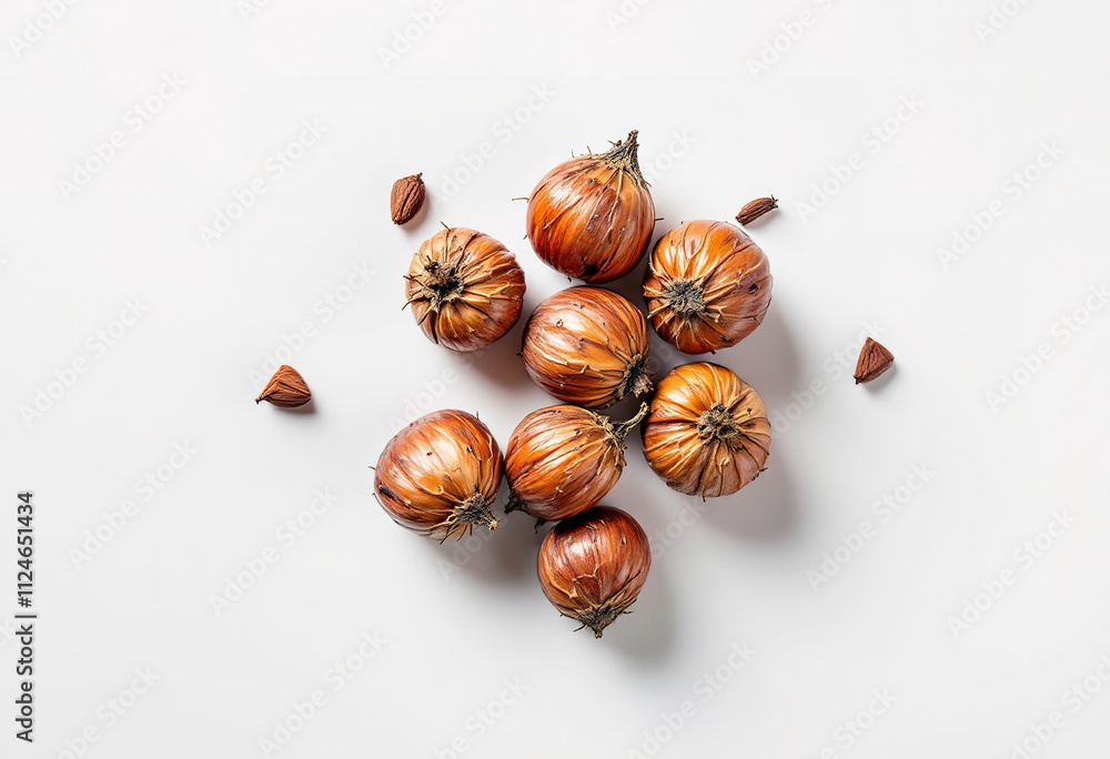 Obraz premium Top view a cedar nuts isolated on white background