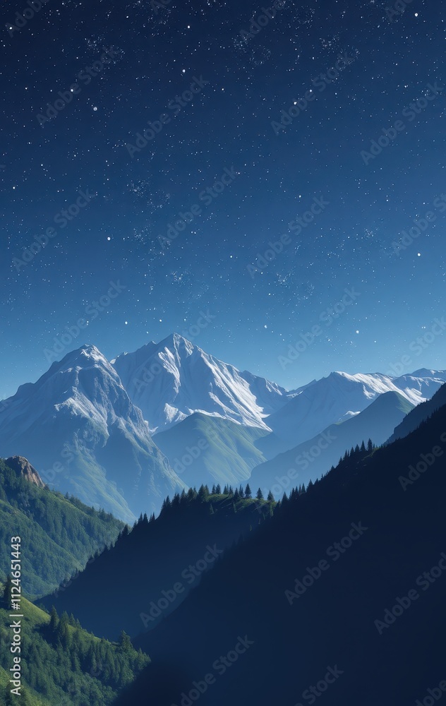 Majestic Mountains Under a Starlit Night Sky Majestic Mountains Under a Starlit Night Sky
